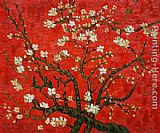 Red Canvas Paintings - Branches of an almond tree in Blossom in Red